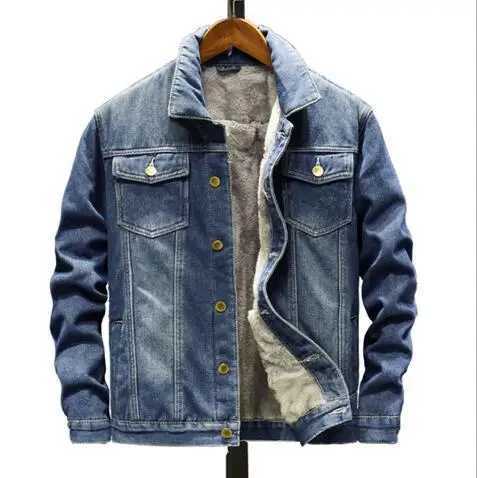 Warm Fleece Denim Jacket Winter Men Jacket Fashion MensJean Jackets Outwear Male Cowboy Top Coat Plus Size 5XLXJ241206