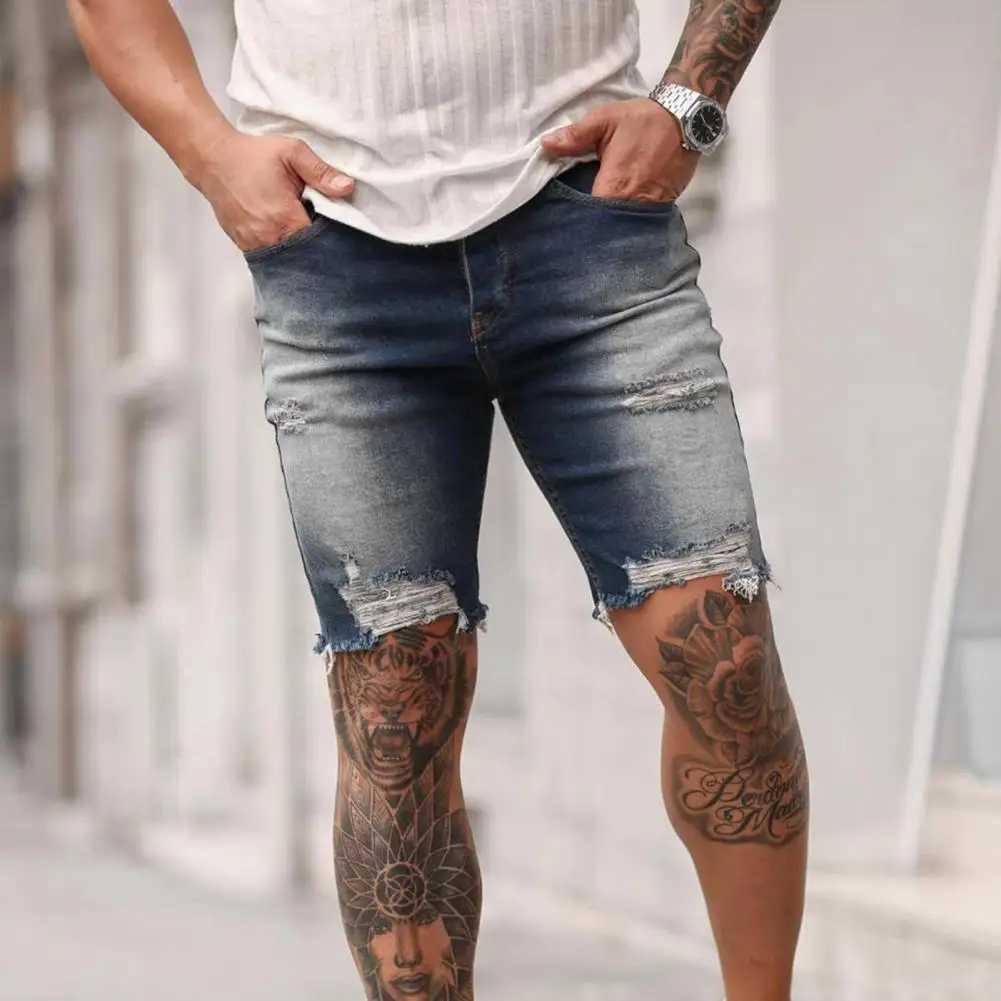 Special Shorts Summer Clothes Frayed Men Jean Shorts Attractive Knee-length Short Pants for SchoolXJ241206