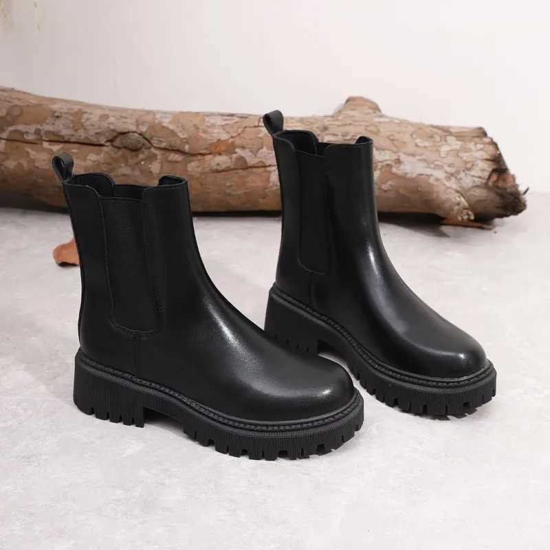 High Quality Wen New Winter Fi Round Lace Warm Ankle Boots Wen PU Leather Platform Shoes Suitable for Wen Zapatos 35-42 T241206