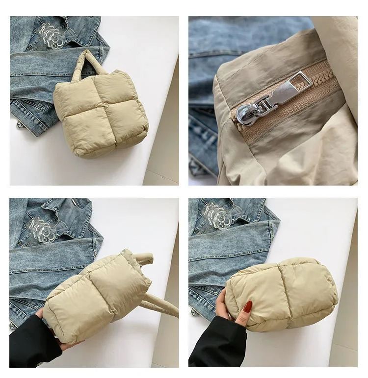 Korean Womens Fashion Handbag Retro Checkered Quilted Shoulder Bag Solid Color Winter Soft Handbags Soft Tote Handbags 241206