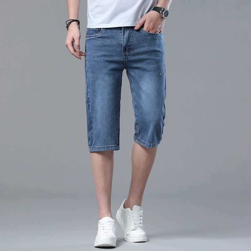 Summer New Style Mens Appliques Denim Shorts Blue Black Loose Straight Stretch Casual Jeans Shorts Men ClothingXJ241206