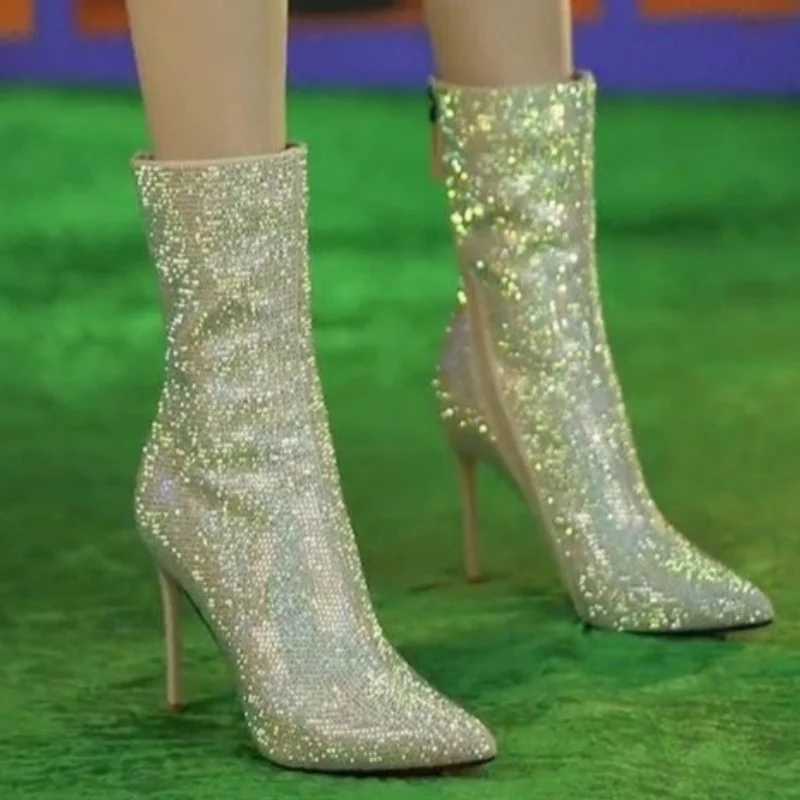 High Quality Wen Luxury Stiletto Shoes Ankle Boots Pointed Toe Shoes Winter Trend New Casual Elegant Party Dress Snow Botas Mujer T241206