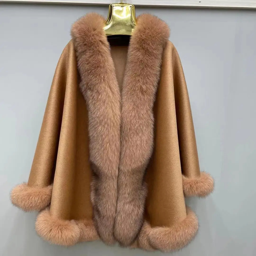 Autumn And Winter Fox Fur Cape Bridal Jacket Thickened Cardigan Doublesided Cashmere Poncho 241205
