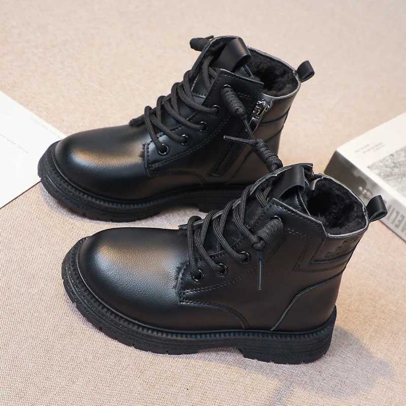 Low Cut Side Zipper Anti Slip Waterproof Girls Leather Boots Winter Outdoor Girls Fashion Cotton Boots Sandalias De MujerXJ241206