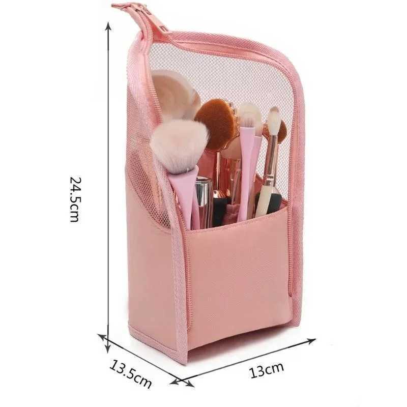 Portable Cosmetic Bag Travel Toiletry Bag Zipper Makeup Brush Organizer Makeup Bags Stand Toiletry BagsXJ241206