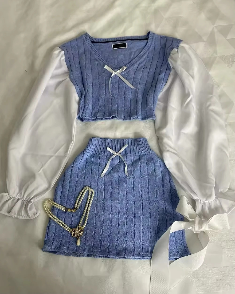 Gothic Fashion Campus Sweet Short Skirt Lace Top Two Piece Clothing Set Womens Sweetheart Casual Suit 241206