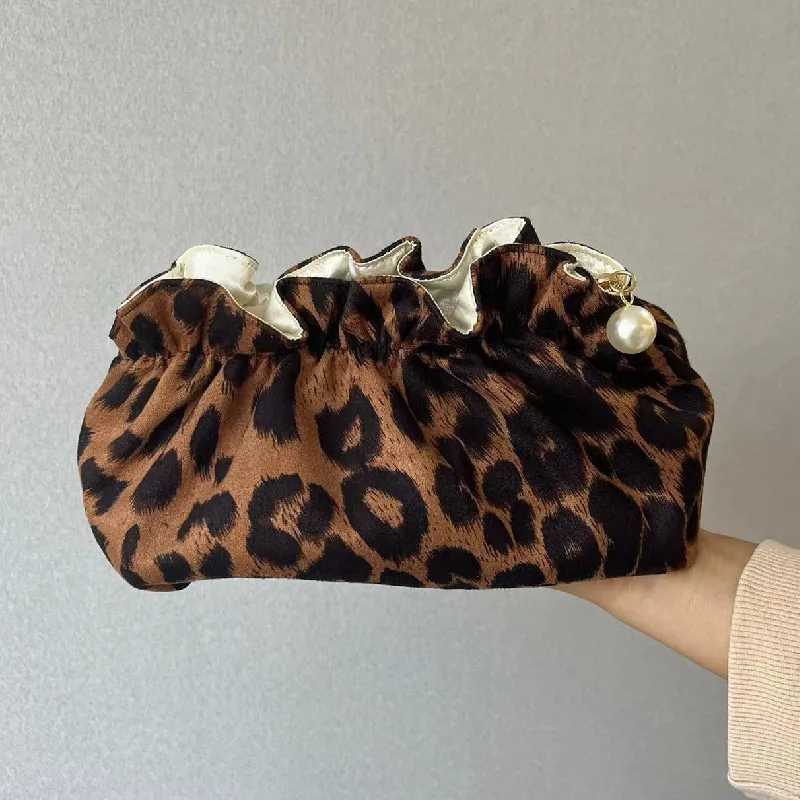 Fi Women Pearl Zipper Makeup Bag Large Capacity Toiletry Travel Organizer Pouch Ladies Leopard Printed Make Up Bags GiftXJ241206