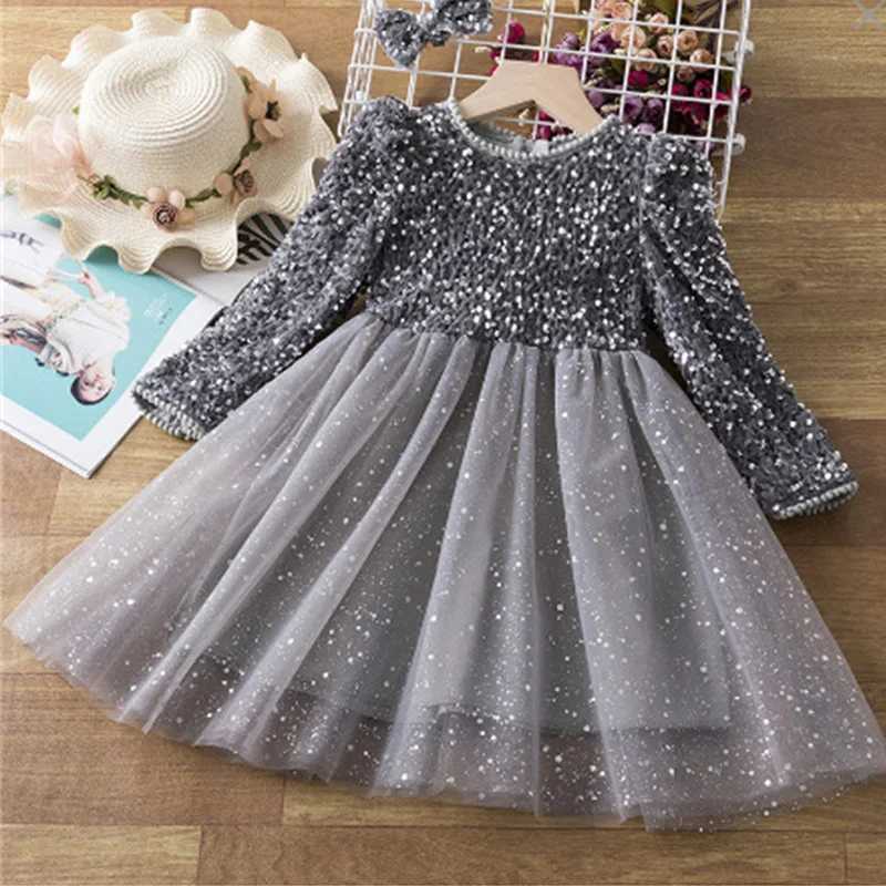 Girls Sequins Dress Spring Autumn Princess Gown Children Wedding Birthday Par Tulle Vestidos New Kids Fashion Clothing 3-8YXJ241206