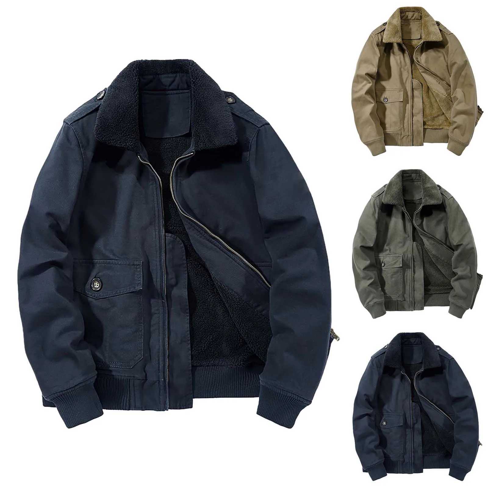 Solid Color Zipper Loose Thicken Cotton Bomber Jacket For Men Lambs Wool Autumn Warm Outdoor Sportwear Winter Male Clothing NewXJ241206