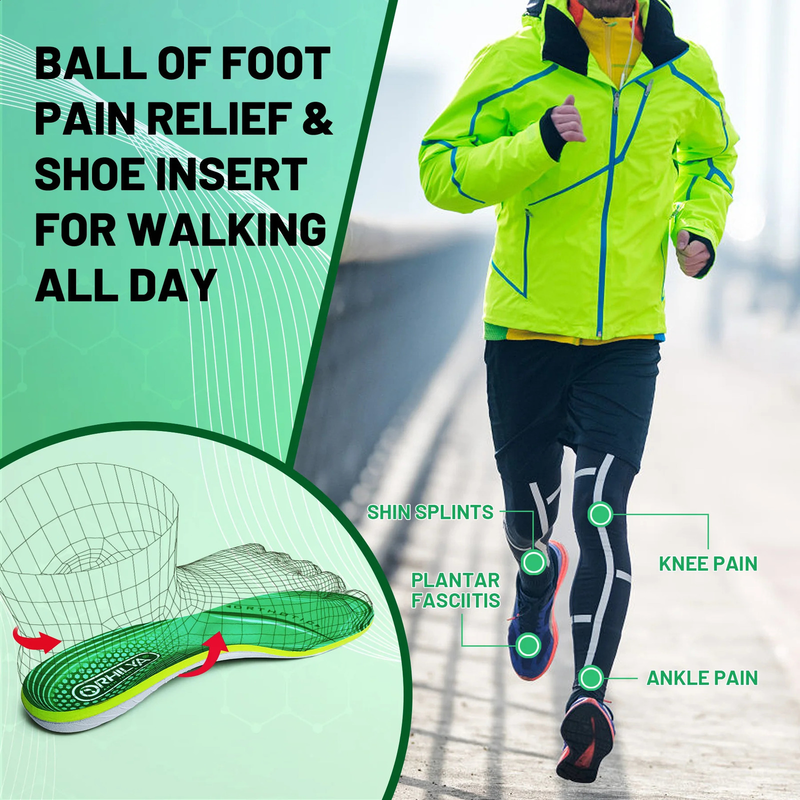 IFitna Plantar Fasciitis Relief Orthopedic Insole Flat Feet High Arch Support Metatarsal Pain Insert Men Wome Standing All Day 241205