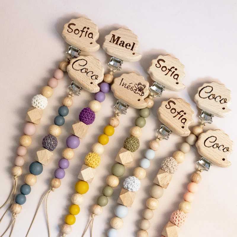 Pacifier Holders Clips# Custom Name Hedgehog Wooden Personalized Baby Pacifier Chain Silicone Bead Dummy Nipple Holder Teether Pendant Newborn Gift H2