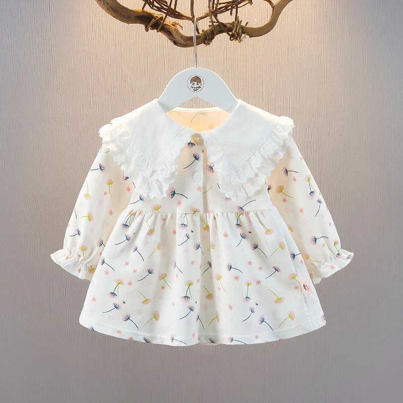 2024 Spring and Autumn Girls Sweet Long Sleeve Button Princess Dress Printed Round Neck Dress Childrens Clothing 1-5YXJ241206