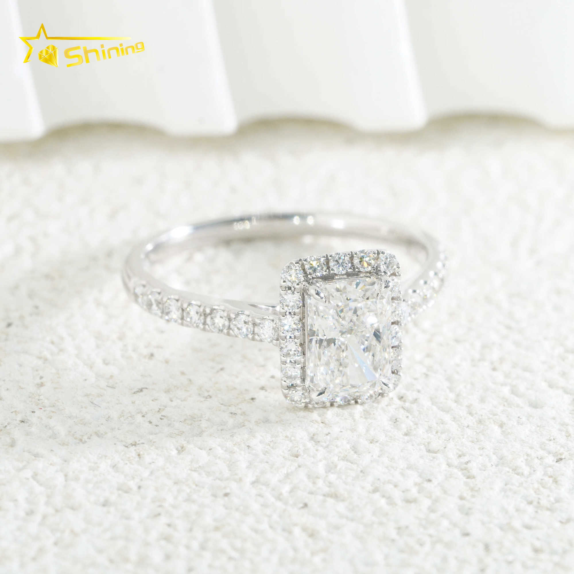 18K Solid Gold IGI Lab Diamond Ring 1.05ct Radiand Cut Lab Diamond Ring Halo Engagement Wedding Rings with Certificate