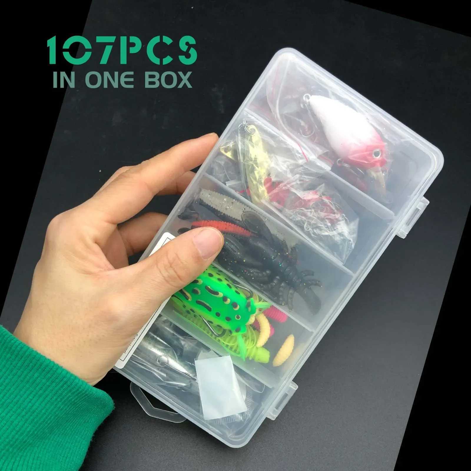 84/107pcs Fishing Lure Kit Soft and Hard Bait Set Gear Layer Metal Jig Spoon For Bass Pike Crank Tack Accories with BoxXJ241128