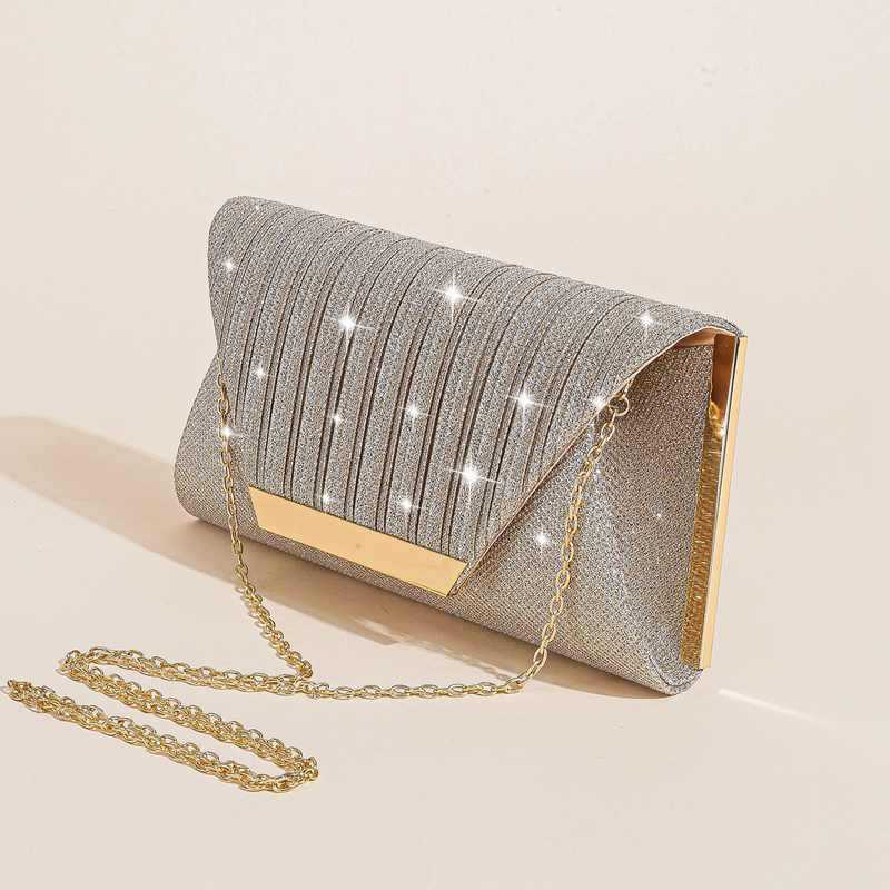 Clutch Bag Pleated High-end Hardware Banquet Bag Glitter Color Changing Party Dress Bag Socialite Princess Bride Bag 240920