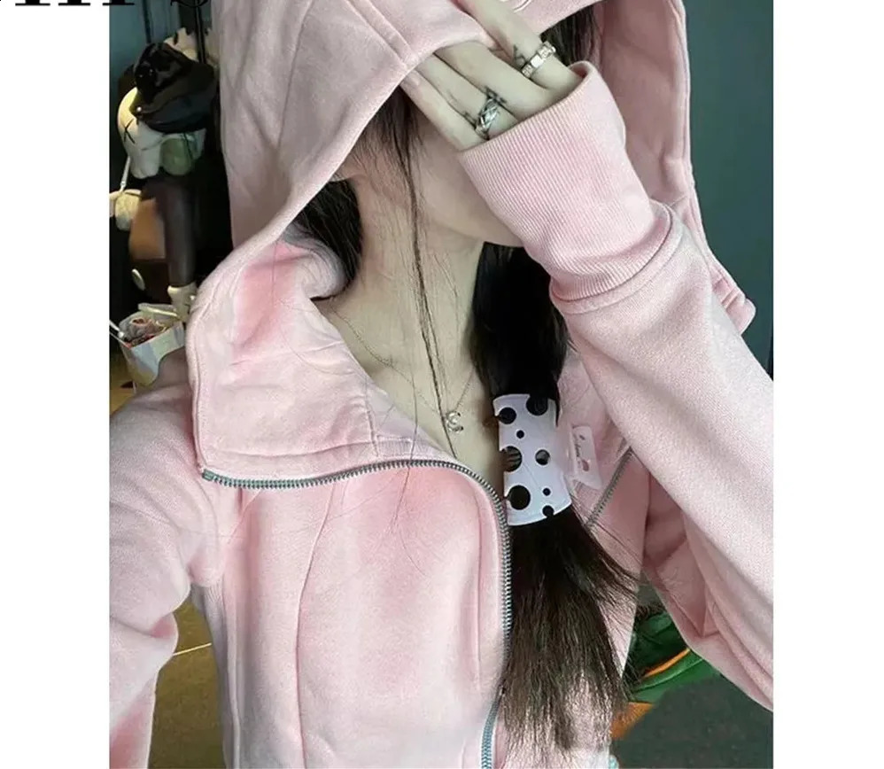 American yoga clothing pink sports hooded sweatshirt for women autumn slimming n niche girl cardigan zipper jacket 241205