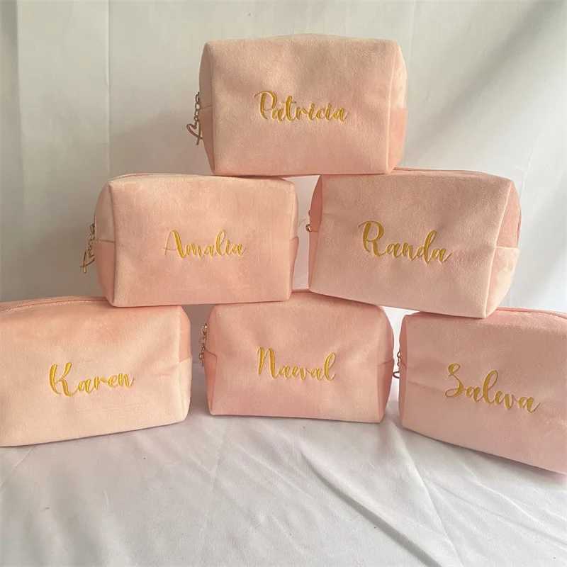 Custom Embroidery Flannelette Makeup Bag Persalized Large Capacity Veet Storage Bag Wedding Anniversary Gift CustomXJ241206