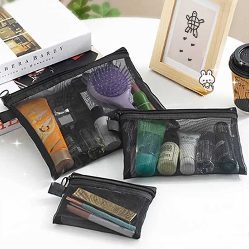 1PC Transparent Mesh Cosmetic Bag Large Capacity Travel PortableXJ241206