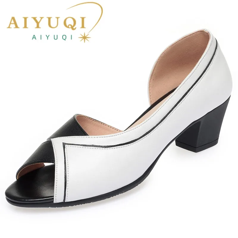 AIYUQI Sandals Women Genuine Leather Fashion Fishmouth Women's Sandals Mixed Color Large Size Women's Summer Sandals