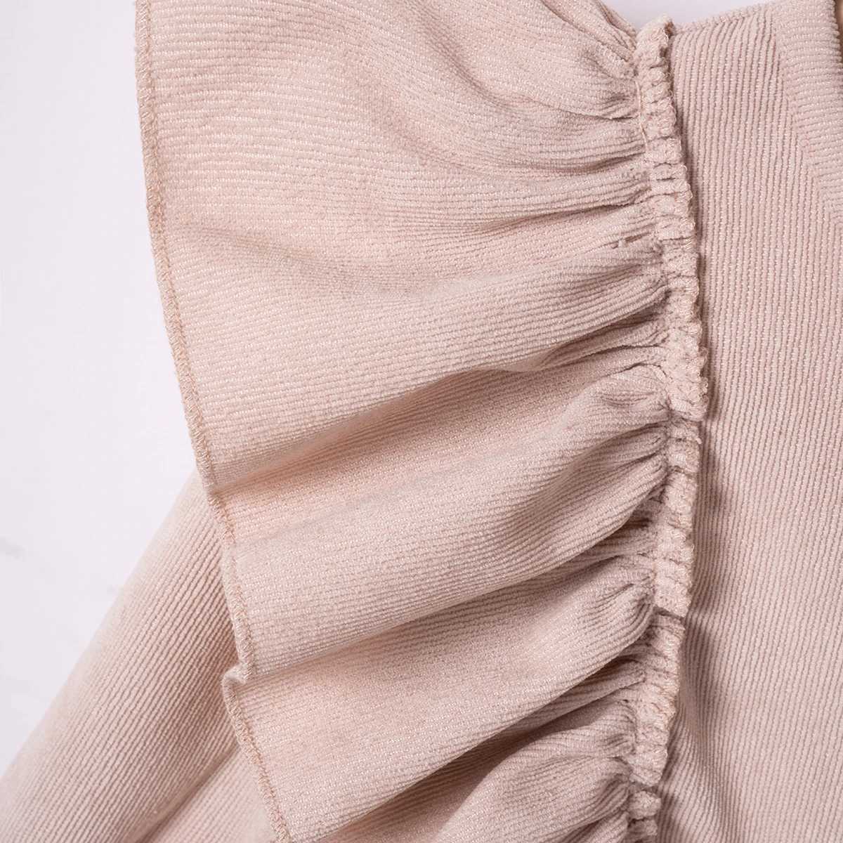 Baby Girl Autumn Dress Ruffle Edge Long Sleeve Round Neck Dress Solid Color Casual Girls Wear for Daily or ParXJ241206