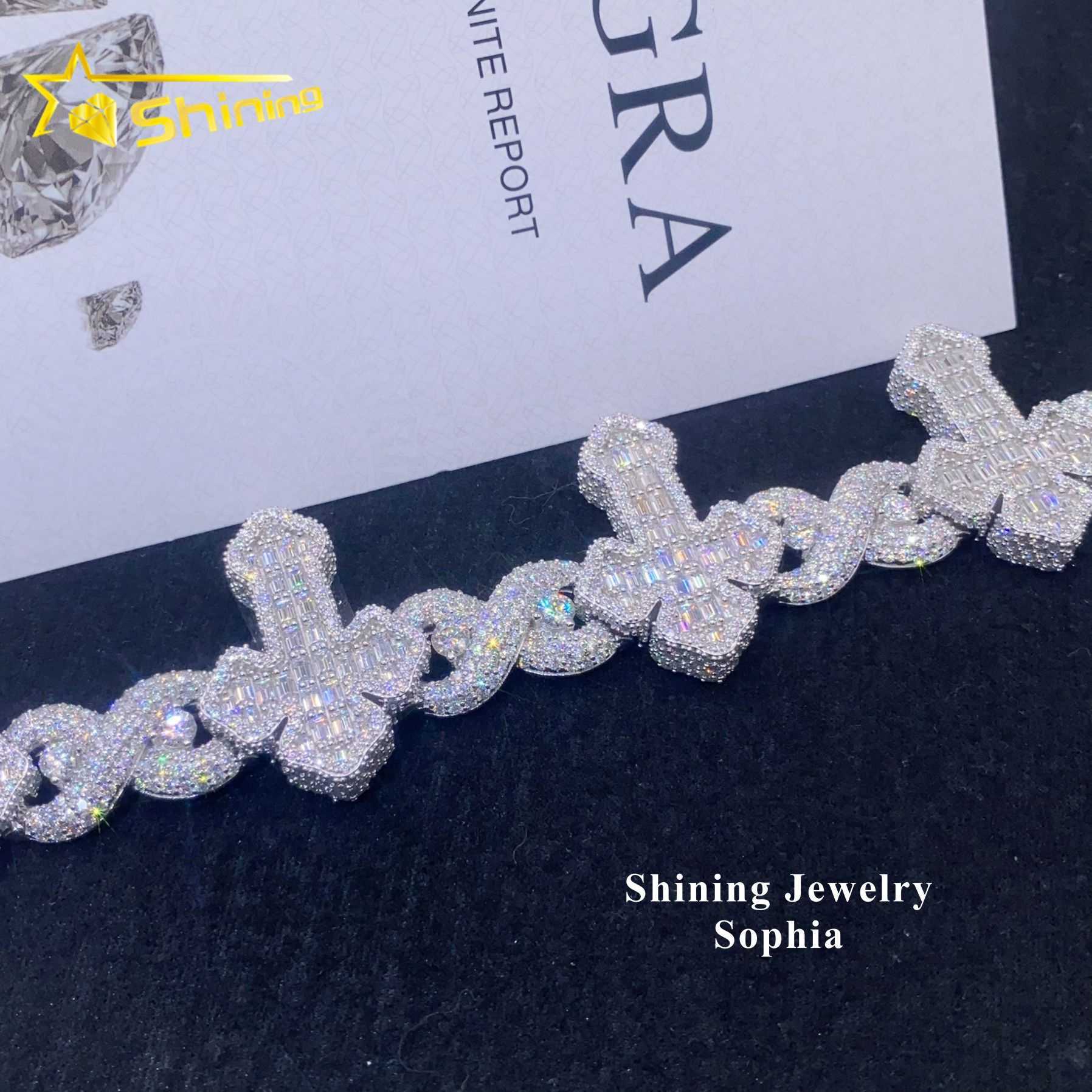 Wholesale price s925 sterling silver hip hop iced out men jewelry cross cuban link bracelets moissanite cuban bracelet