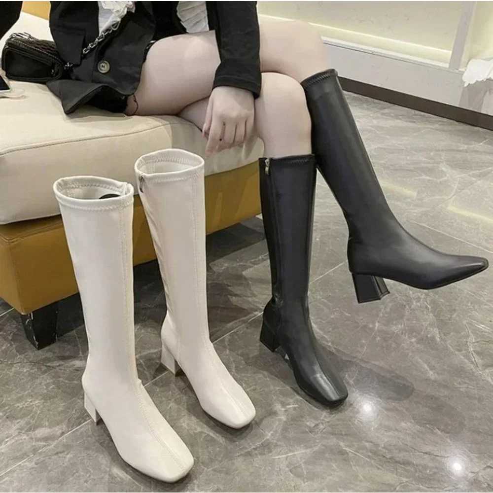 High Quality Warm Knee High Boots Fem Leather Knight Boots Womens High H White Autumn Shoes Warm T241206