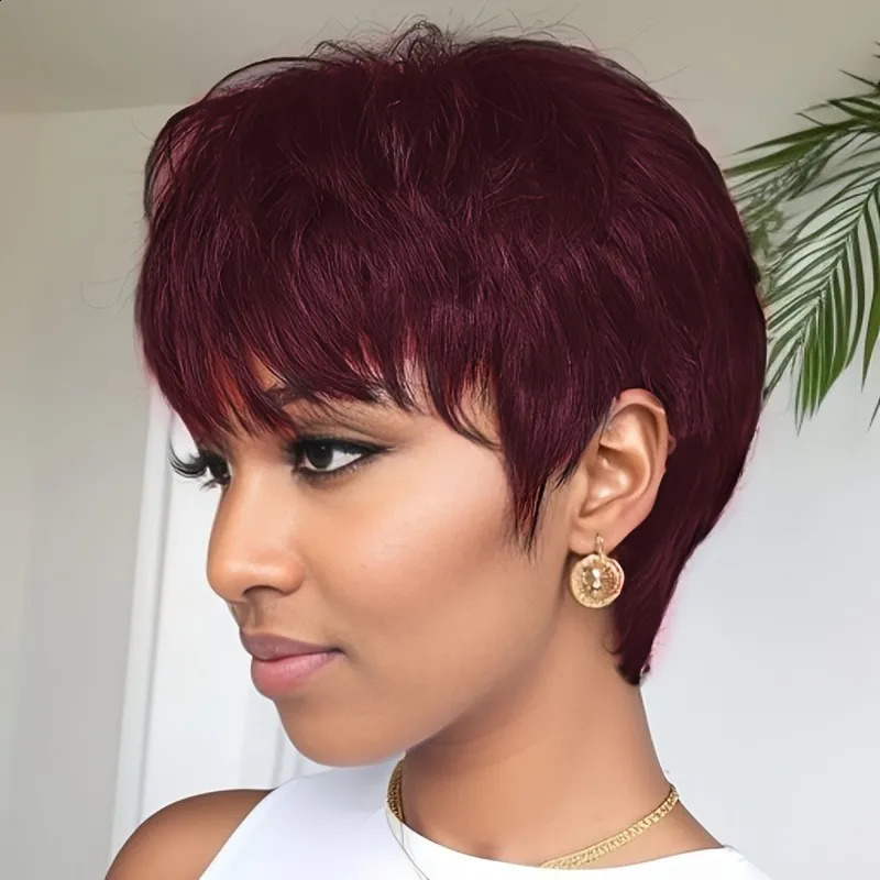 150% density pixie cut short straight human hair wig 6inch machine made black499j color daily party cosplay use remy wig 241205
