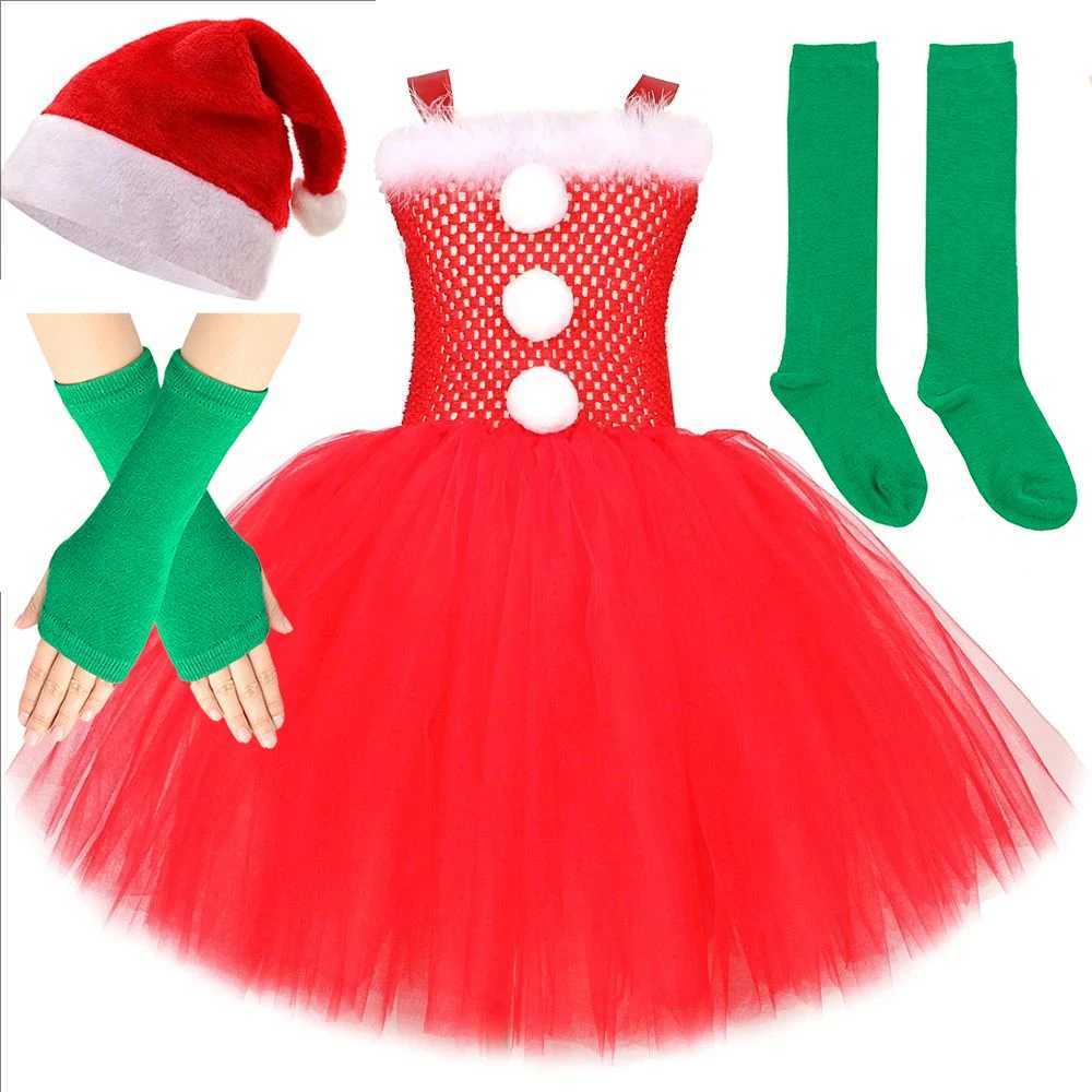 Red Santa Claus Costumes for Girls Christmas Tutu Dress for Kids Xmas New Year Outfit Children Father Christmas ClothesXJ241206