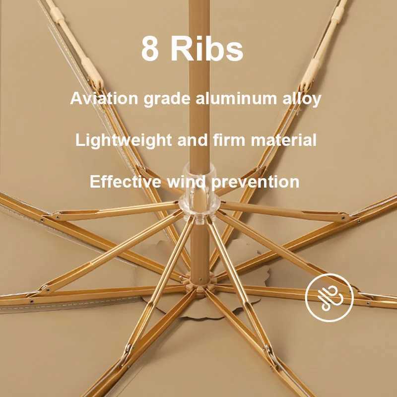 New Arrival Golden U-shaped handle small umbrella UV resistant Paraguas 8-rib sun umbrella rainproof 3-fold portable umbrella Z241206