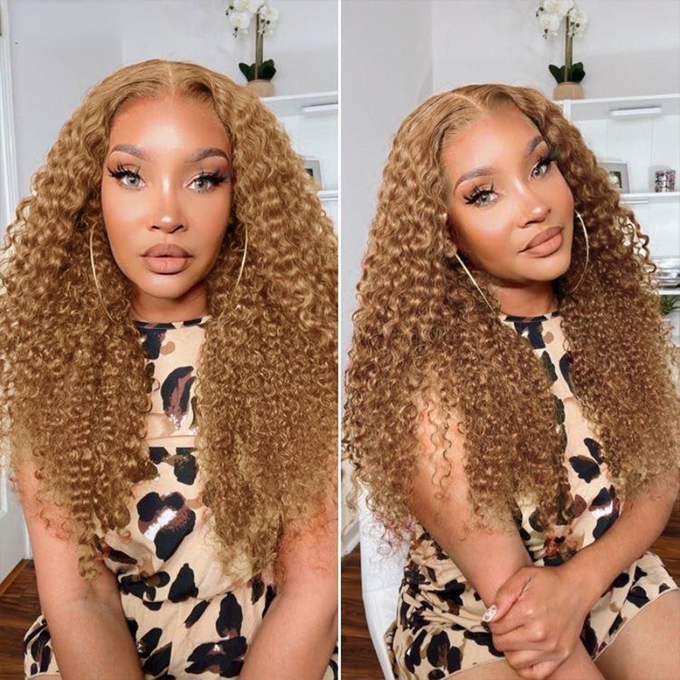 13x4 Straight Lace Hair Wigs 32 inch Brazilian Long Highlight Wig Hair Deep Wave Ombre Blonde Colored Deep Curly Lace Front Wig Honey Blonde Frontal S