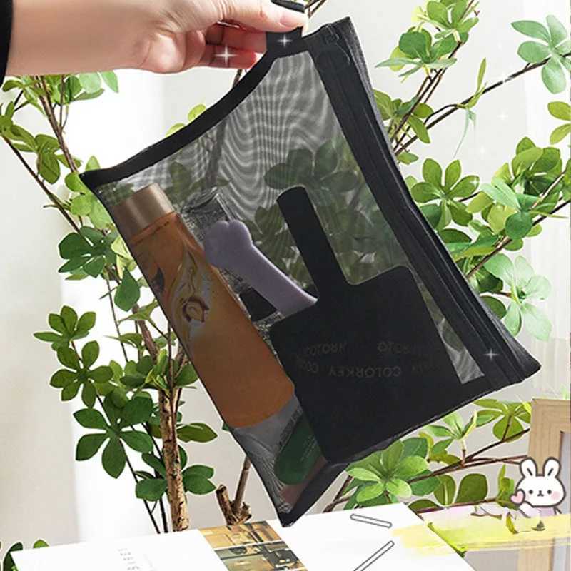 1PC Transparent Mesh Cosmetic Bag Large Capacity Travel PortableXJ241206