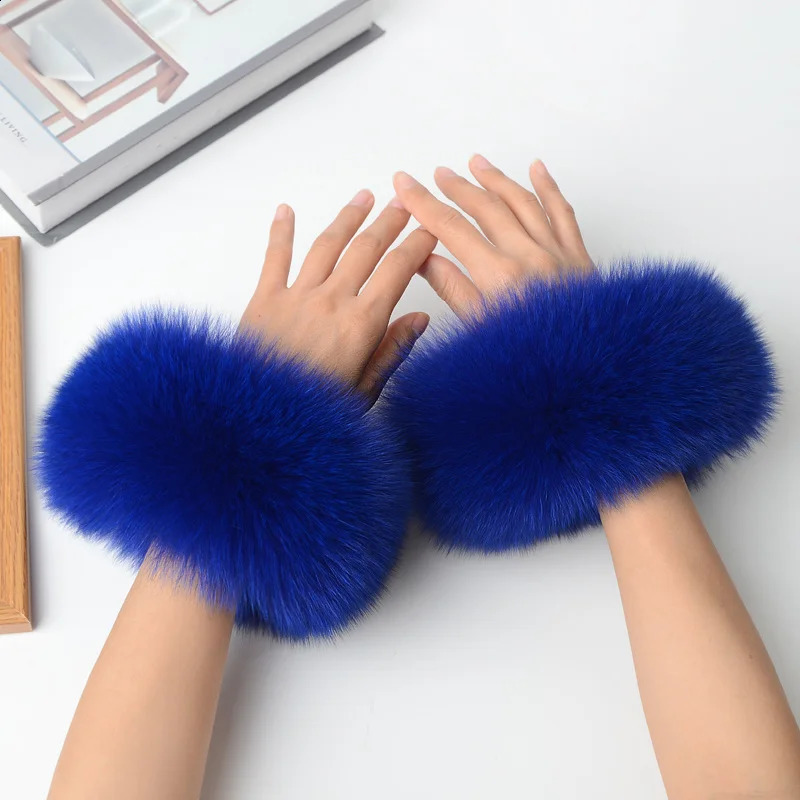 Real Fox fur cuffs sleeves warm womens bracelets Real Fur wristbands gloves womens jackets wrists fur warm cuffs 241206