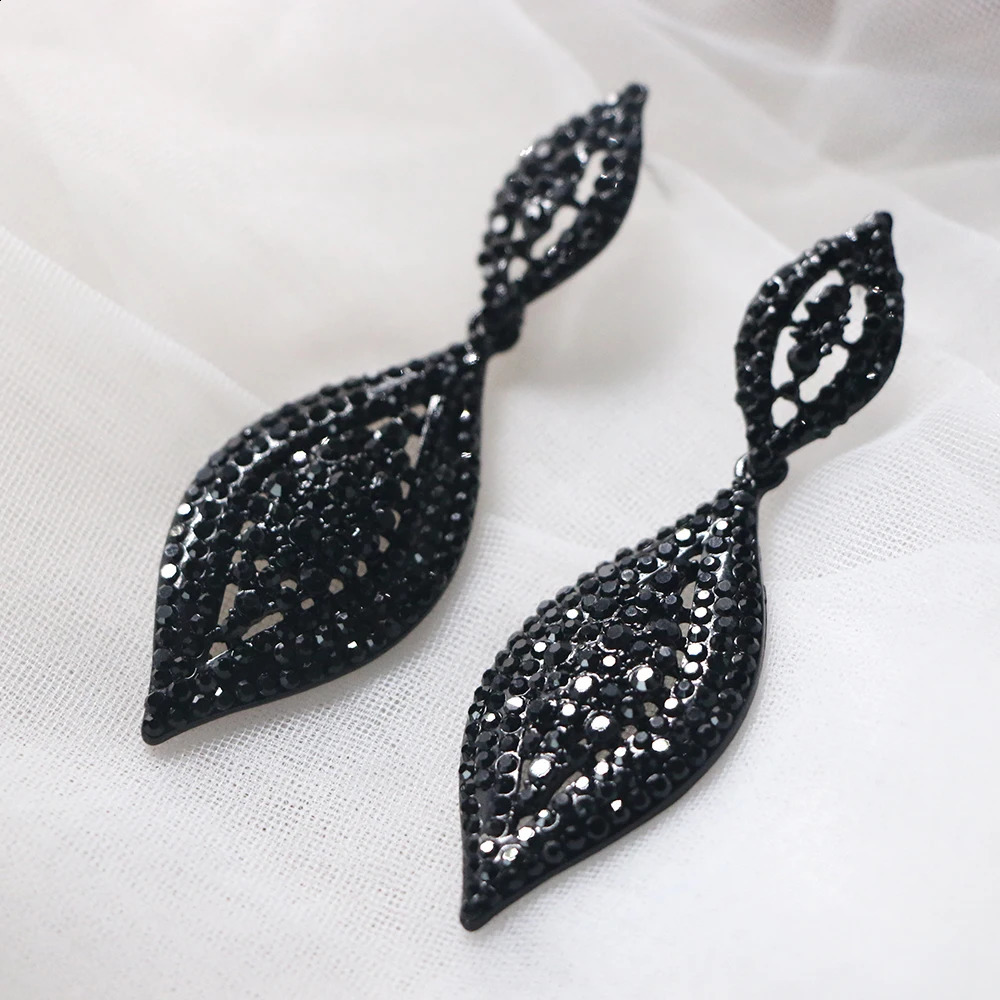 Crystal Black Big Earring Pendant Alloy Long Drop Bridal Korean Fashion Long Earings Goth Accessories Drop Leaf Earring 241205
