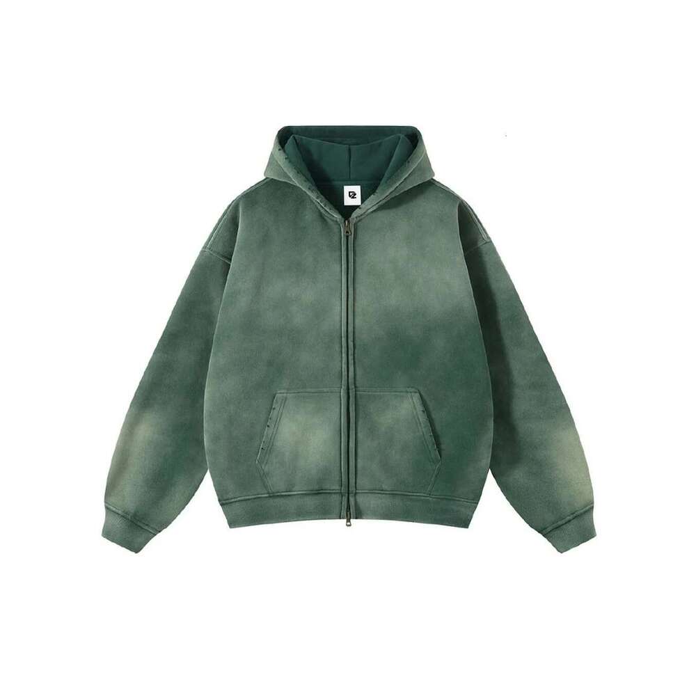 Men's gradient solid color hooded cardigan, women's casual sportswear, loose zipper casual couple's top, retro basic multi-color worn-o