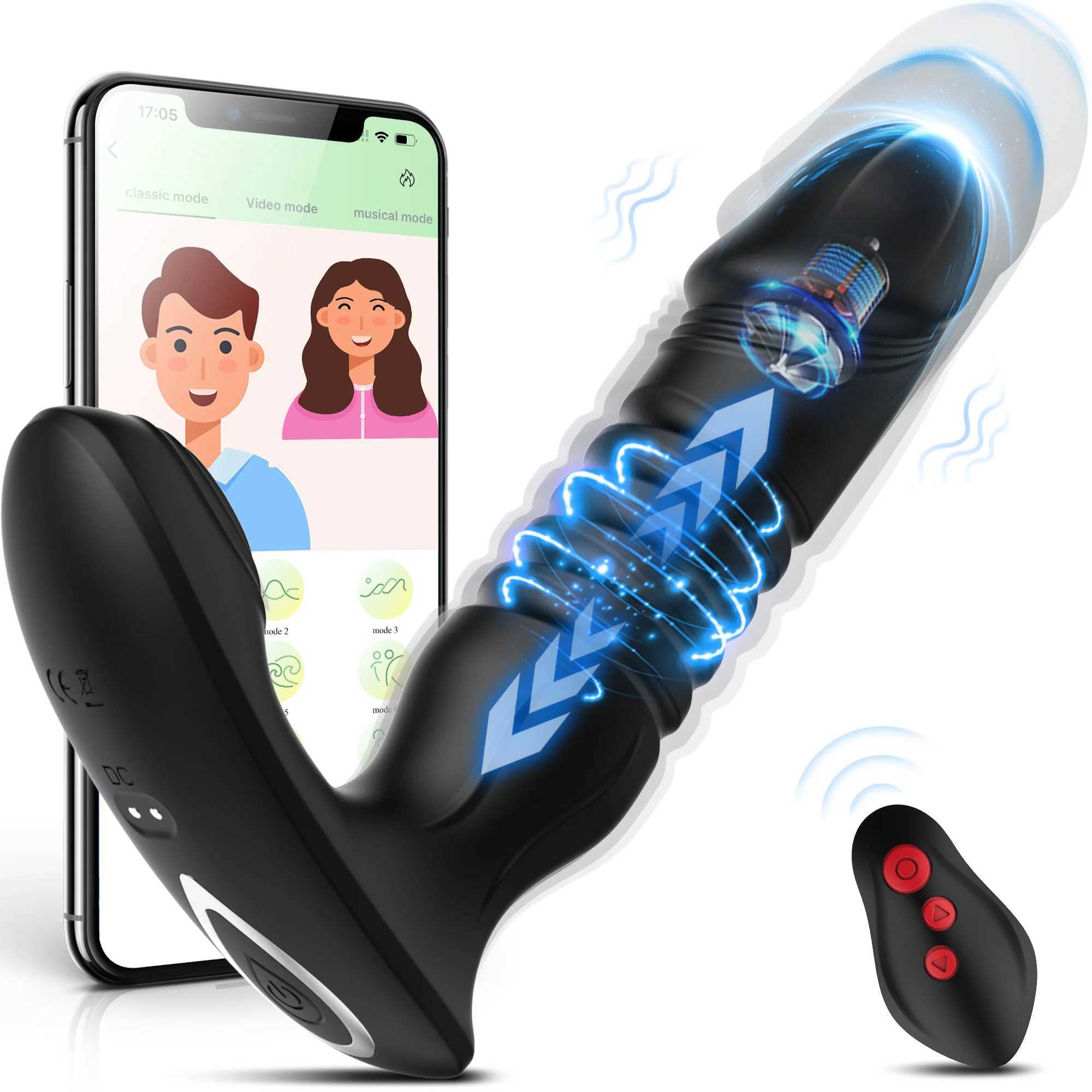 Thrusting Prostate Massager Bluetooth APP Vibrator for Men Women Gay Anal Plug Wireless Remote Butt Plug Sex Toy for Couples 18XJ241206