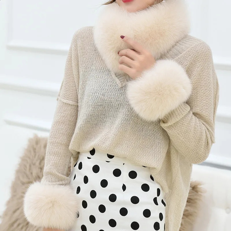 Natural fox fur cuffs womens sleeves fur decoration high-quality selling warm womens bracelets real fur wristbands gloves 241206