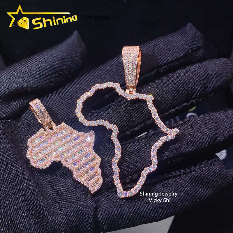 Pass Diamond Tester Iced Out 925 Sterling Silver VVS Moissanite Diamond Map Pendant Custom Moissaite Pendant Hiphop Jewelry