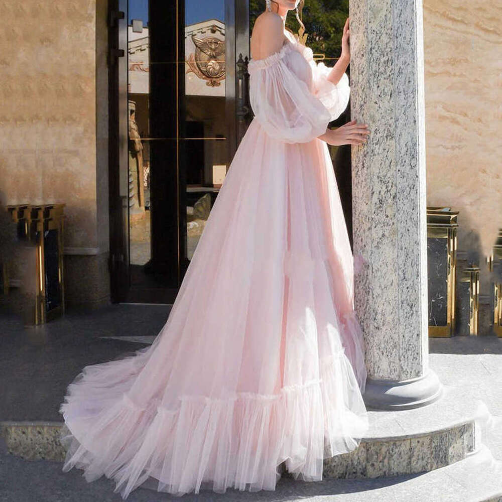 Summer European and American Women's Fashion strapless Mesh Sexy Big Swing Wedding Evening Dress 2024 New Style Elegant Clothing