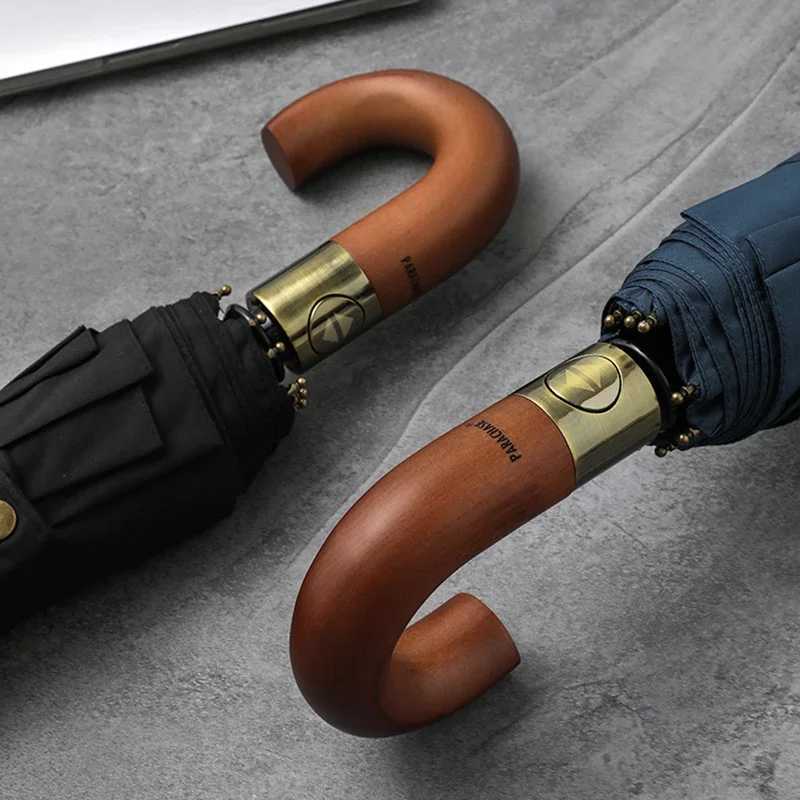 Luxury wooden umbrella windproof 10 ribs authentic mens umbrella with umbrella style flight folding large golf umbrella T241206