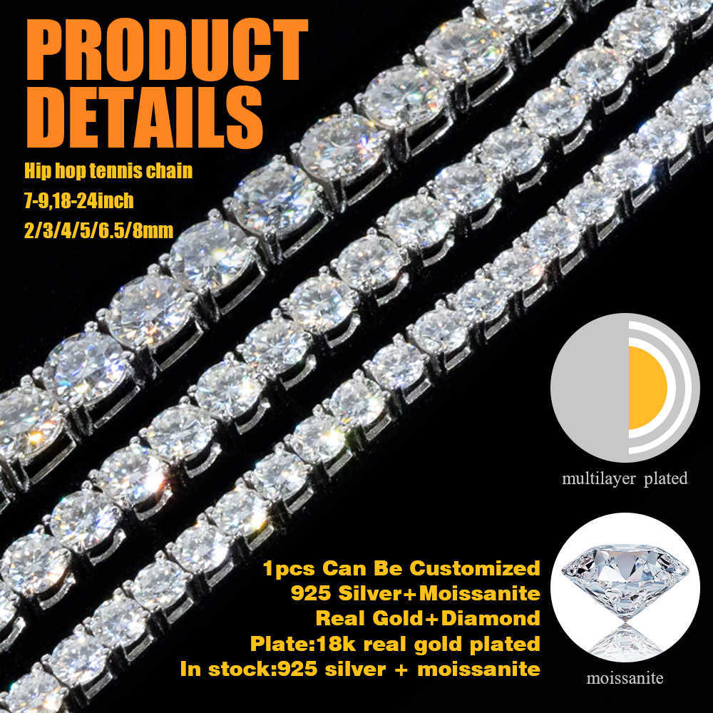 Fine jewelry 925 sterling silver vvs moissanite tennis necklace diamond mossanite tennis chain