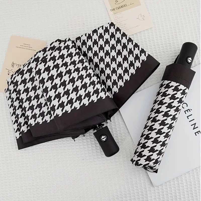 New Arrival Houndstooth Autatic Umbrella Sunscreen Leisure Mini Umbrella 1 Windproof Portable Folding Umbrella Z241206