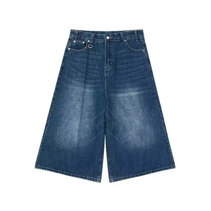 Retro Y2k Baggy Women Men Black Jeans Low Waist Casual Wide Pants Frayed Denim Shorts Big Size ClothesXJ241206