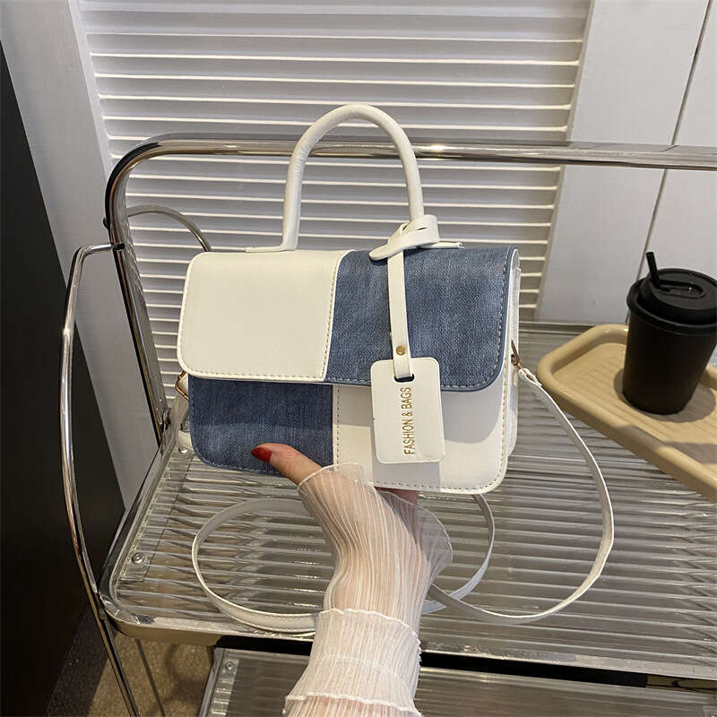 Fashionable Contrasting Color Simple Handbag Autumn New Style Trendy Casual Small Square Retro Single Shoulder Crossbody Bag Women's Fashionable 