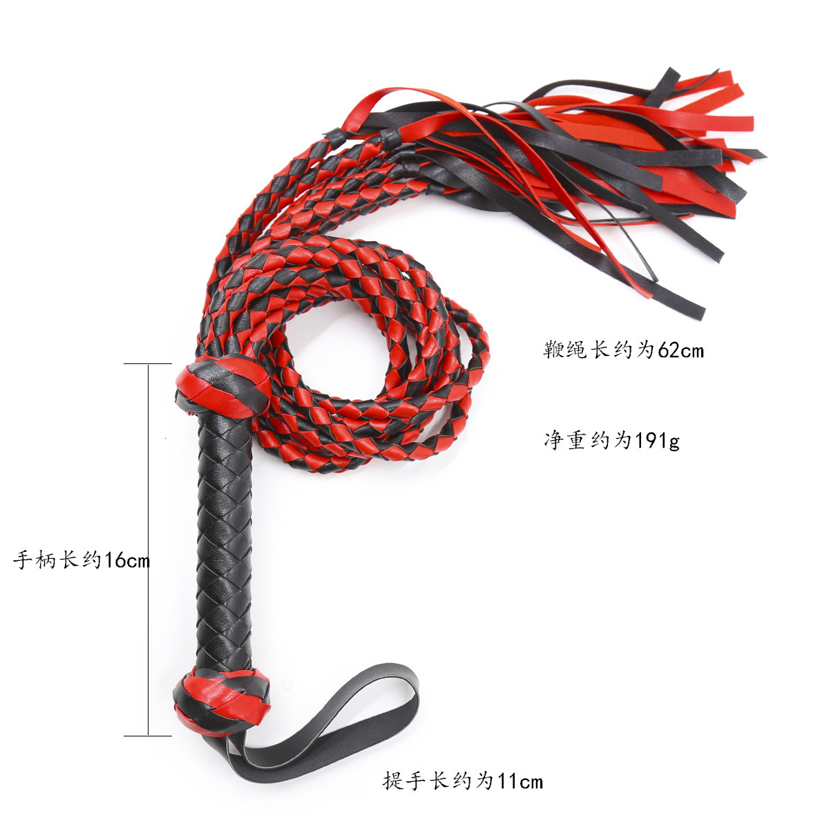 SM torture equipment wholesale, eight strands of black and red leather woven whip, multiple black and red thick handles, private sex toys