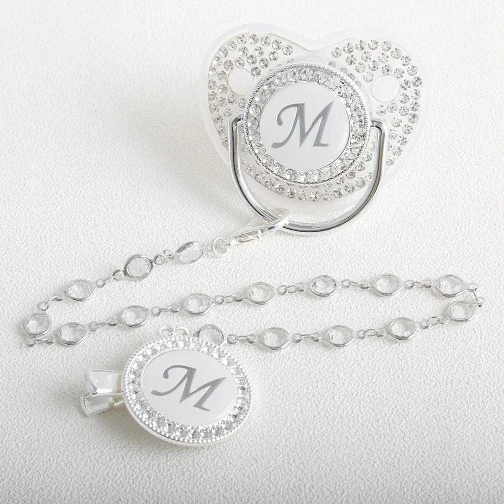 Pacifier Holders Clips# 26 Initial Letter Transparent Baby Pacifier With Chain BPA Free Silver Dummy Soother H241206