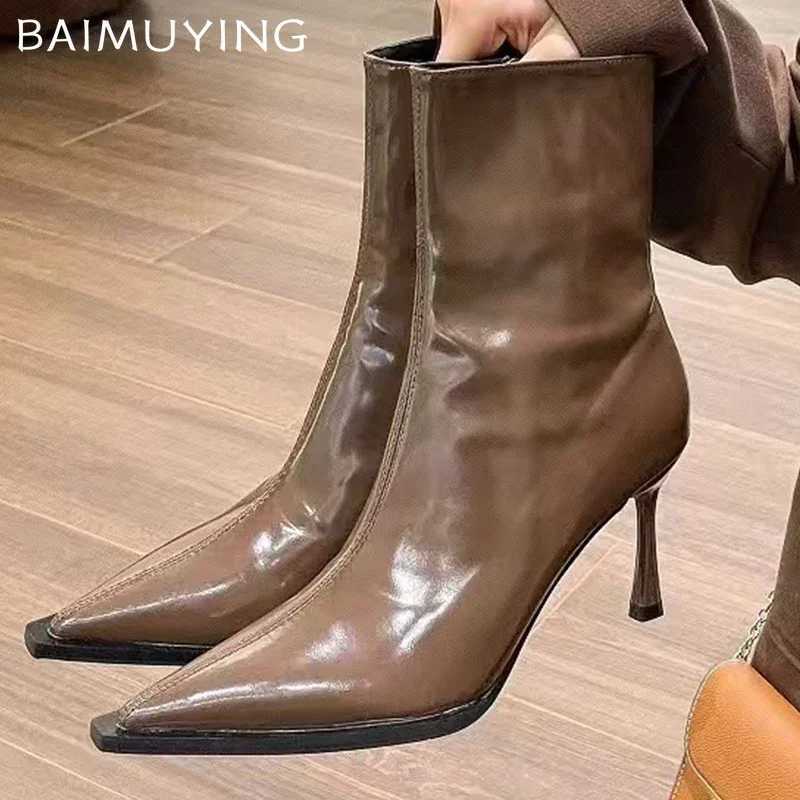 High Quality Winter leather ankle boots sexy Pointed Toe High H shoes trend Fad elegant new pump Goth Botas De Mujer T241206