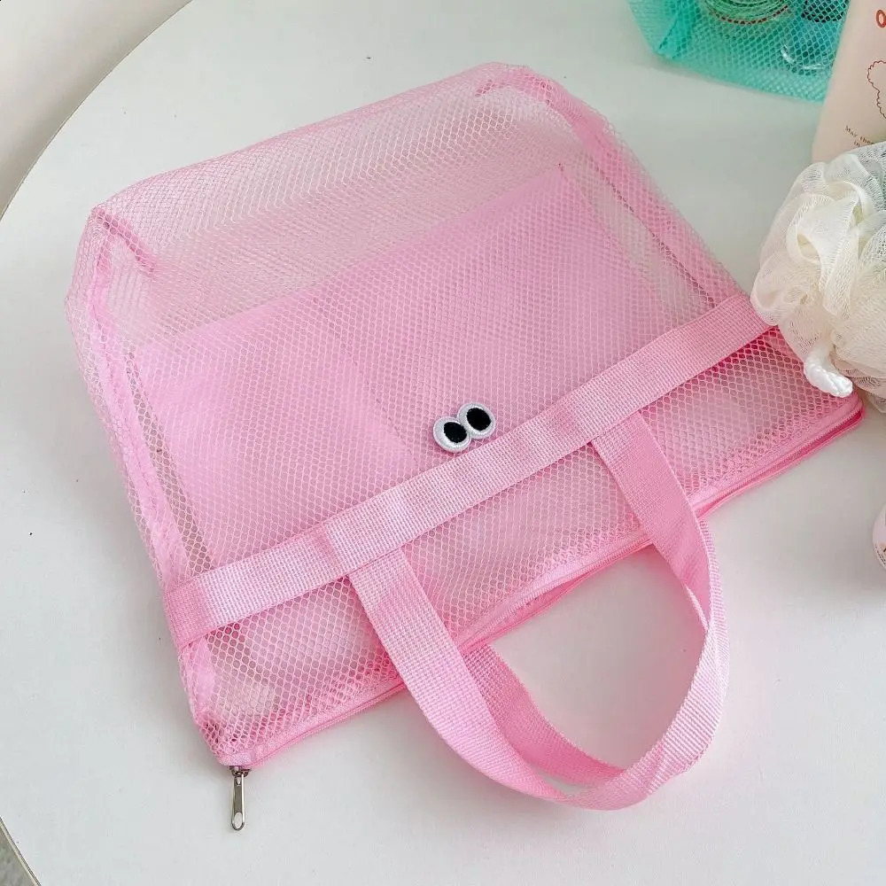Beach Mesh Wash Bag Cosmetic Large Capacity Shopping Shoulder Portable Handbags Foldable Swimming Storage 241203