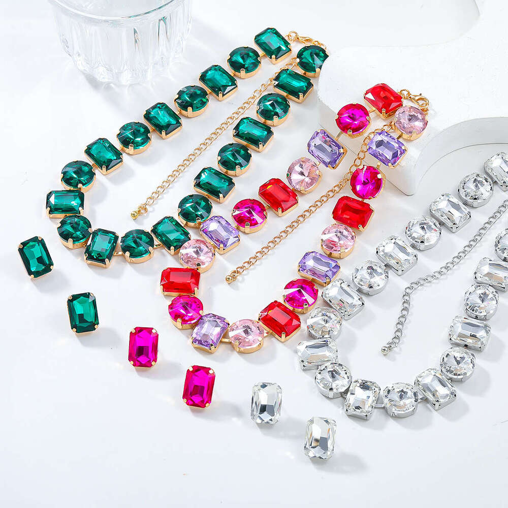 Hot selg color full dia rhie accessories for dinner party exaggerated necklace earring set
