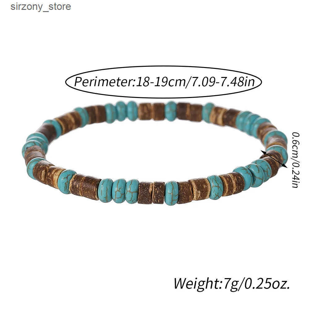 Beaded Coconut Wood Beaded Bracelet Eiastic Turquoise Stone Bead Bracelets for Men and Women Handmade Stacking Wooden Stretch Bracelets J241206