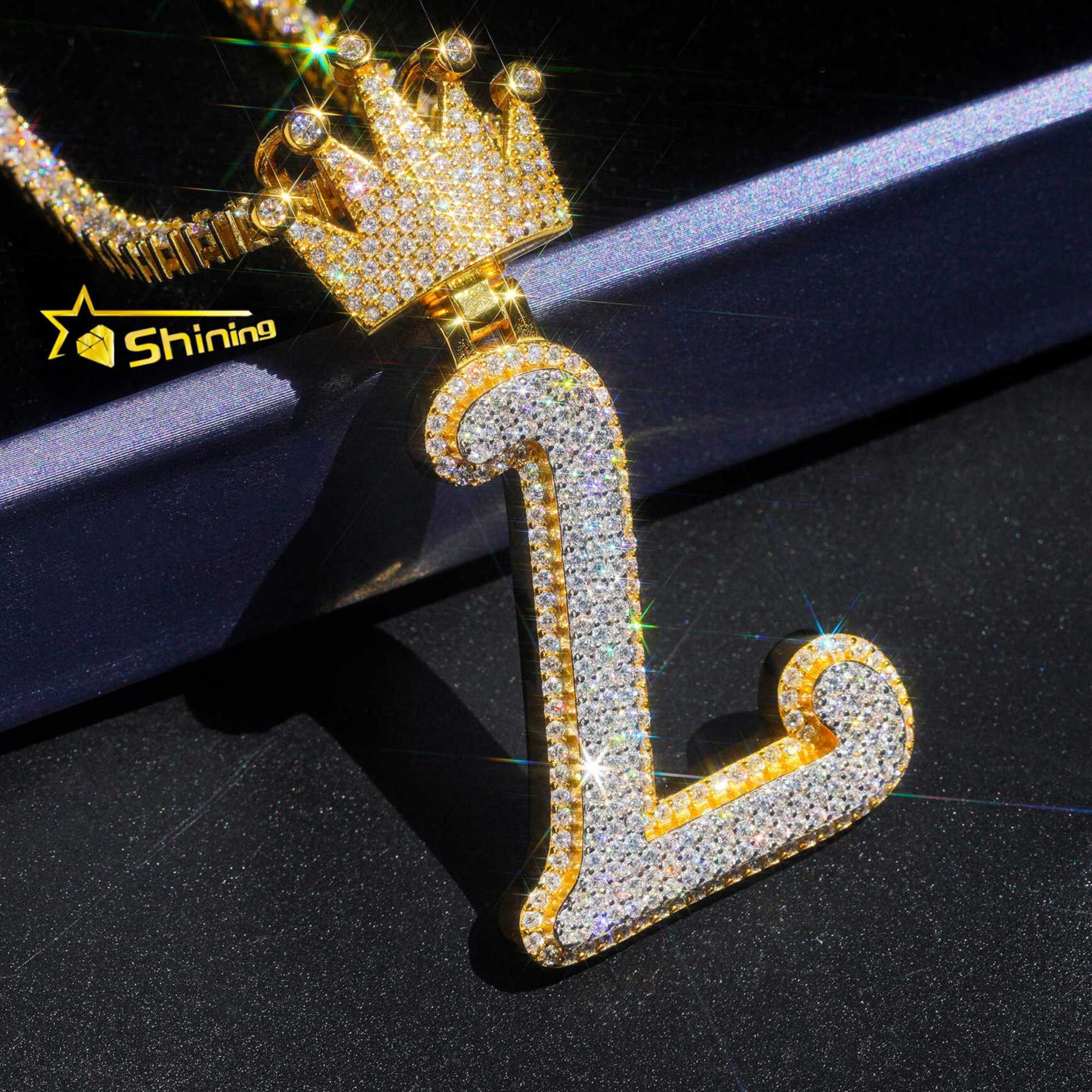 925 sterling silver vvs moissanite pendants iced out letter L initianl name hip hop moissanite diamond pendants